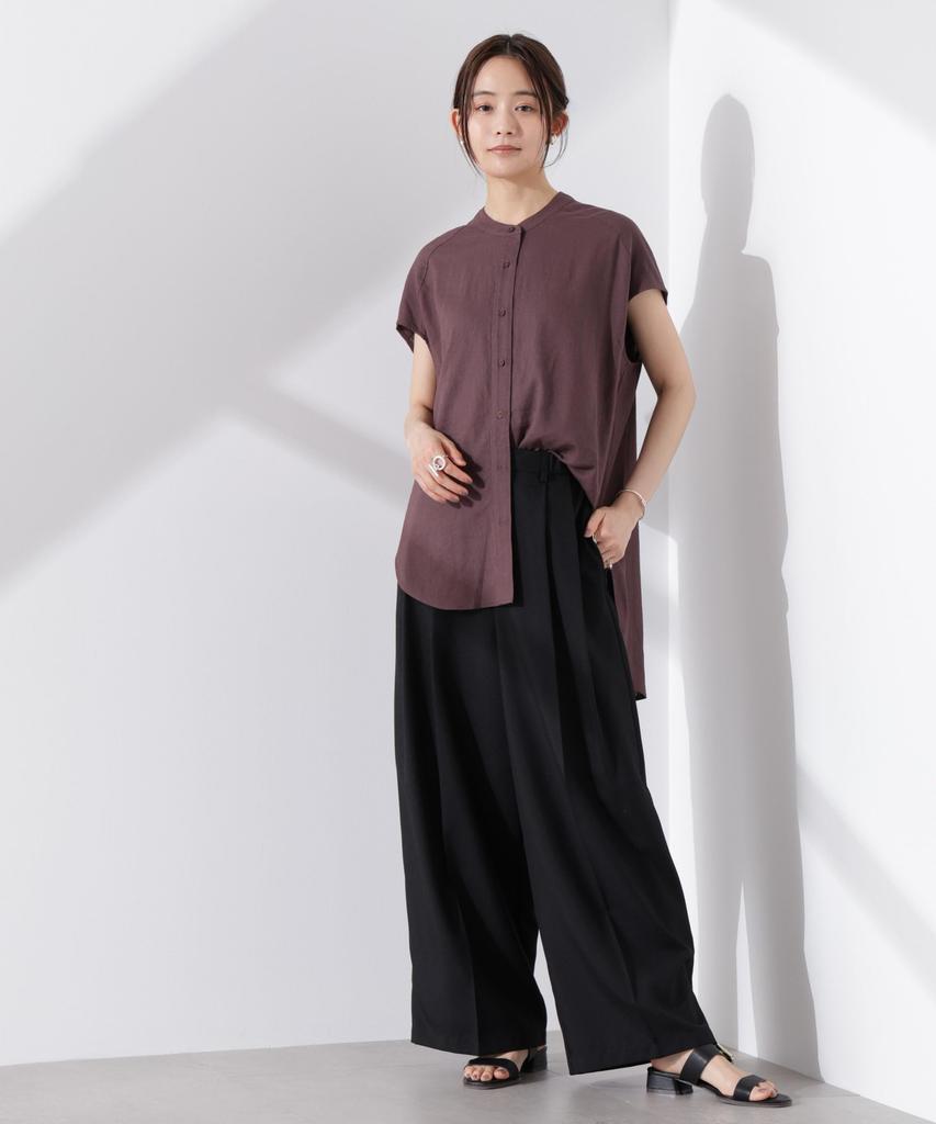 Nano Universe Linen French Sleeve F Anti-Smell Shirt, Women's, 050, Brown, 673-5121302