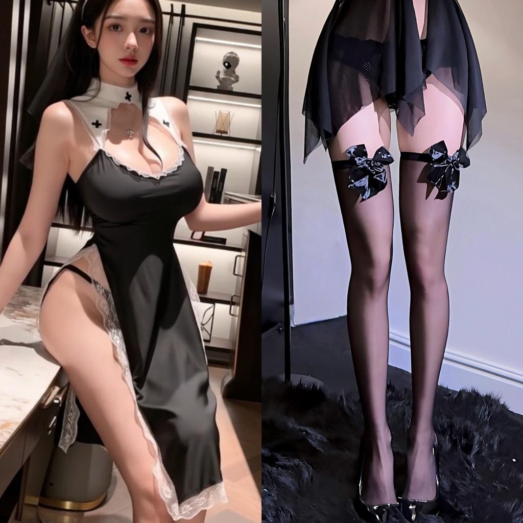 Sexy Lingerie Flirting Funny Costume Cosplay Nun Uniform Cplay Game Outfit Hollow Skirt Set