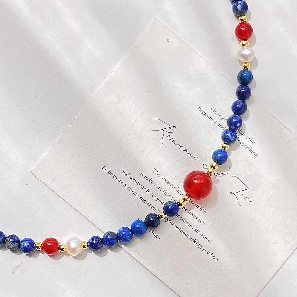 High Quality Natural Lapis Lazuli Freshwater Pearl Gypsy Collarbone Chain Necklace Neck Chain Female