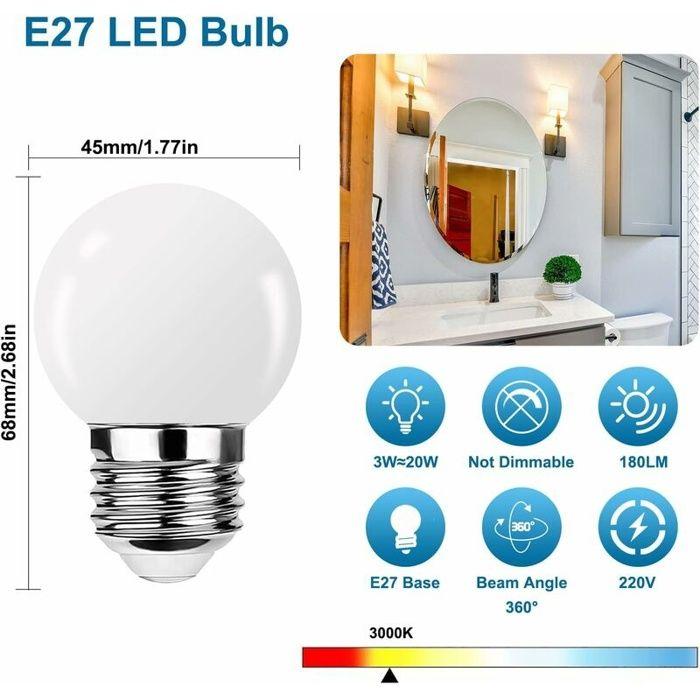 Ampoule LED E27 G45 3W (280 lm) Blanc chaud - Mini globe, Lot de 10