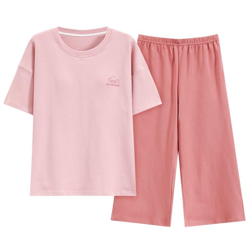 2025 Women's Summer Capri Pajama Set: Short-Sleeve, Thin Cotton with Breast Pads, Versatile for Home or Outside Wear