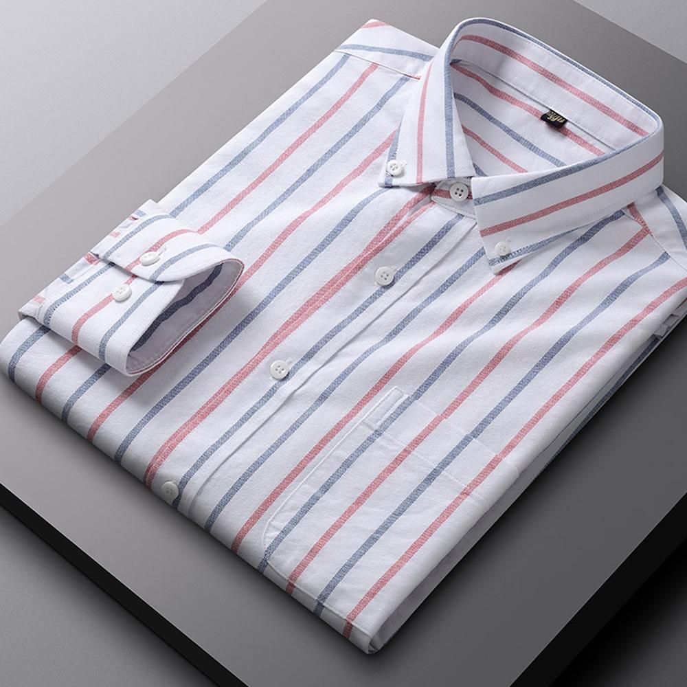 Herren Langarm Oxford Button-Down Hemden Freizeitkleidhemd für Herren Bequem 100% Baumwolle Mehrere Karomuster/Gestreift Herrenbekleidung