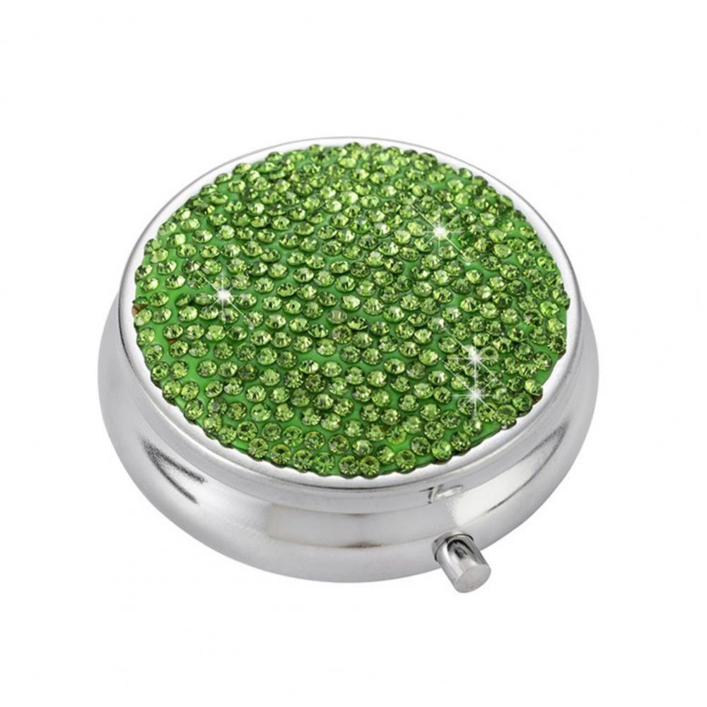 Mini Round Pill Box Bling 3 Compartment Pill Storage Box Sparkling Rhinestone Waterproof Pill Tablet Container Travel