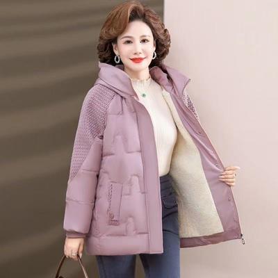 Winter Lady Thicken Puffer Jacket Middle Aged Mother Hooded Large Size Winter Outwear Female Fashion Cotton Padded Coat