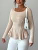 Women's Elegant Slim Fit Square Neck Autumn/Winter Top with Butterfly Knot