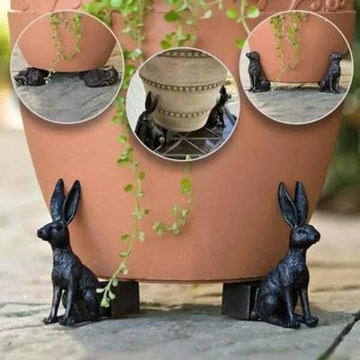 Flower Pot Holder Animal Dog Cat Rabbit Shape Pot Tray Support Resin Craft Decoration Outdoor Statue Garden Pot Planter