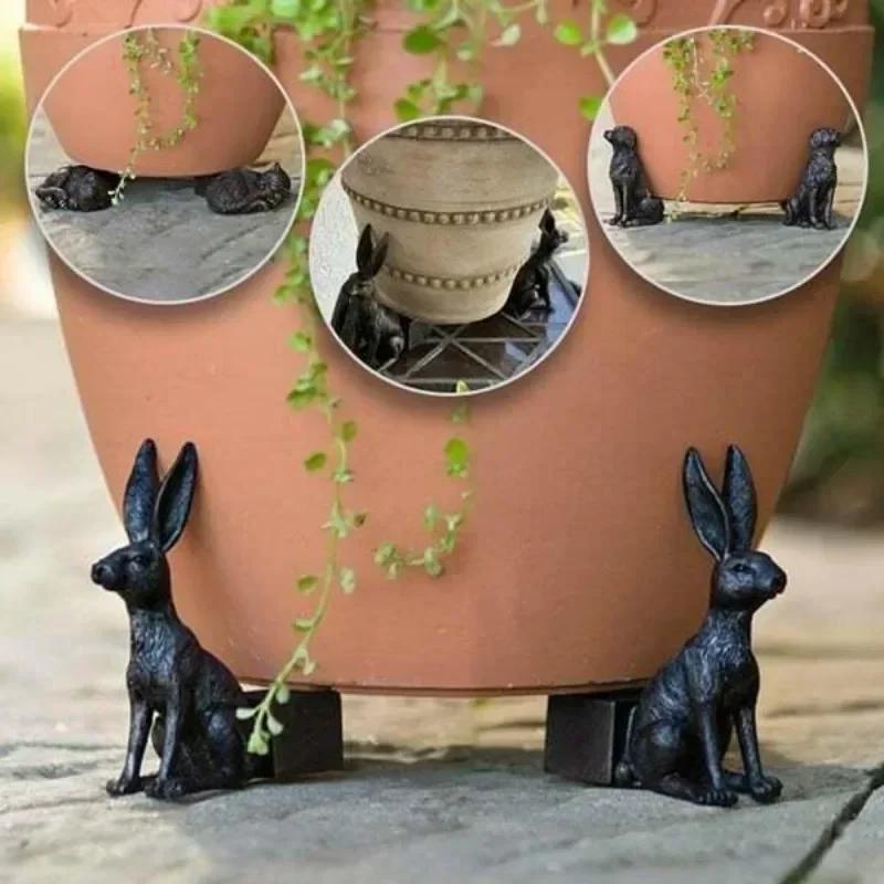Flower Pot Holder Animal Dog Cat Rabbit Shape Pot Tray Support Resin Craft Decoration Outdoor Statue Garden Pot Planter