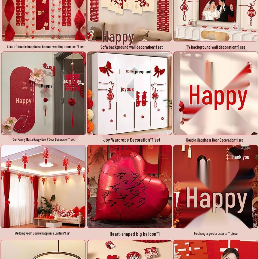 Wedding Decoration Set: Groom & Bride's Room Ornaments with Bunting & Robe Wall Décor
