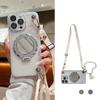 Mirror Stand Silk Strap Case For iPhone 17 16 15 14 11 12 13 Pro Max XS Plus 16E Transparent Crossbody Neck Lanyard Soft Cover