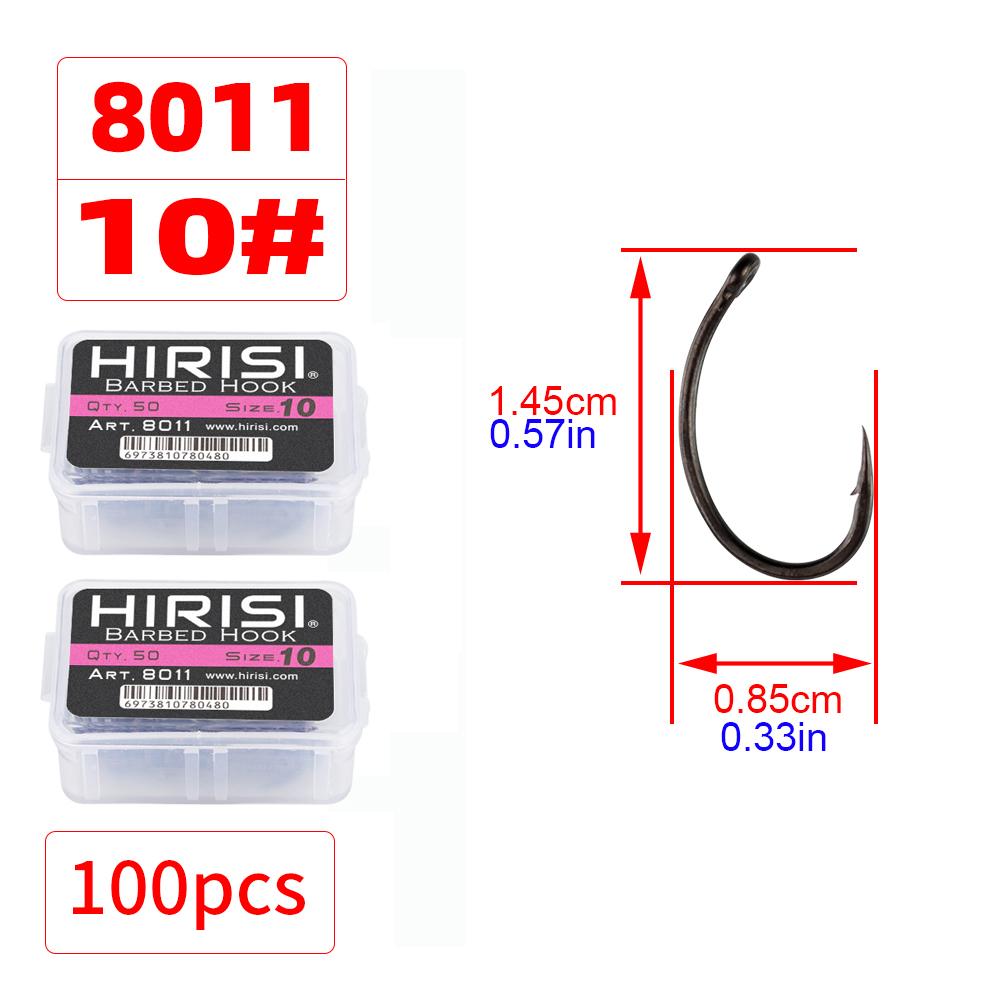 Hirisi 50/100pcs PTFE Coating Carp Fishing Hooks Steel Barbed Hooks In Box 8011 Fishing Accessories
