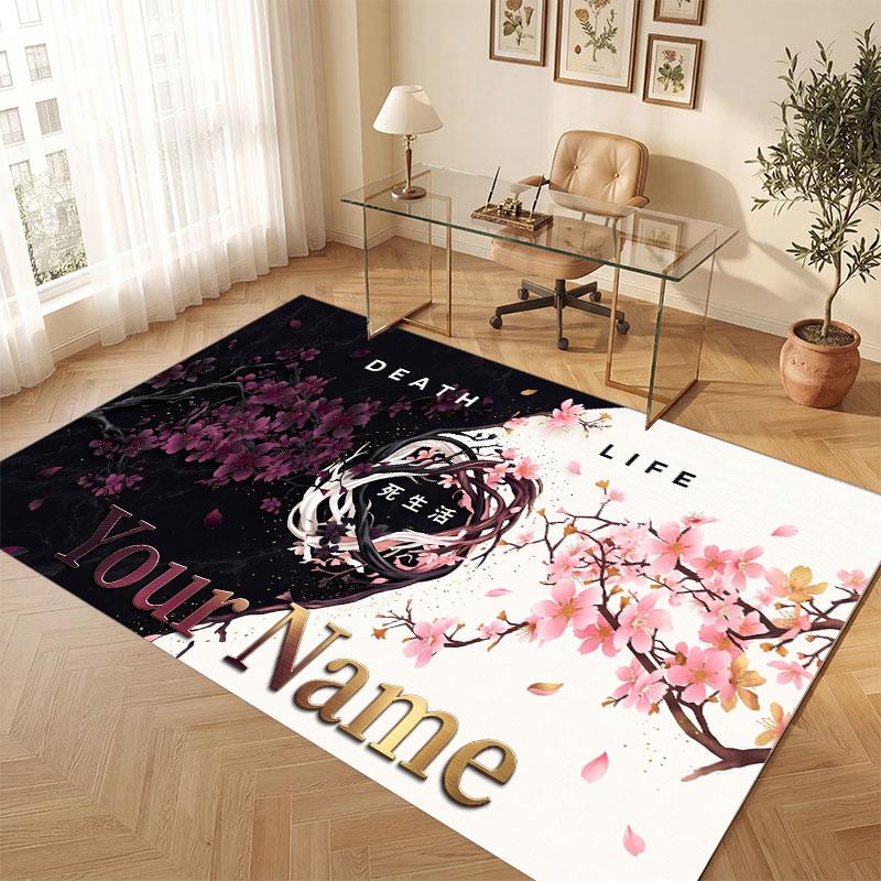 Floral Garden Theme Crystal Velvet Floor Rug Personalized Custom Name Text Warm Carpet Home Decoration