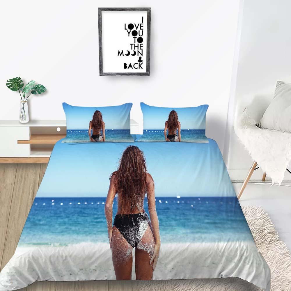 

2023 Новый стильный комплект пододеяльников Queen King Size, бикини с принтом, высококачественное постельное белье, костюм с наволочкой, сексуальный домашний текстиль EU Single 135x200cm