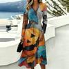 Women's Casual Halloween Print Long Sleeve V-Neck Dress with Pockets