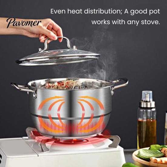 Double Handle Stockpot Stainless Steel Soup Pot with Steaming Sheet, Large Capacity Durable Cookware Dual Stockpot, Anti-Scalding Cooking for