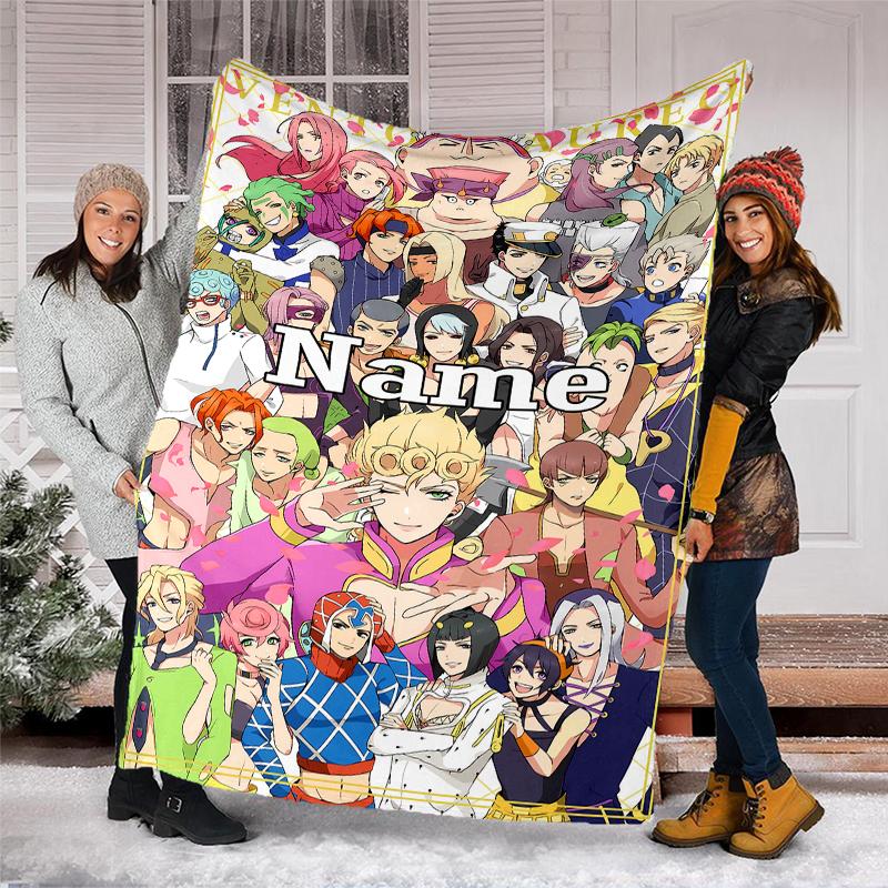 Personalized Custom Name Blanket - JoJo's Bizarre Adventure Print Design,Blanket for Sofa,Bed,Travel,Camping - Soft and Warm, Great Gift