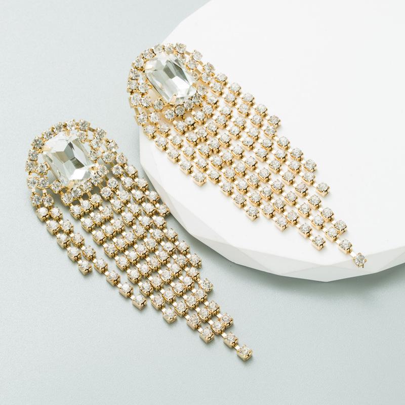 Damen Ohrringe Übertriebene Kristall Quasten Ohrringe Feminin Premium Legierung Lange Hängeohrringe