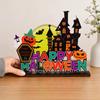 Wooden Halloween Ghost Pumpkin Figurine, Rustic Table Decor for Home Party, Spooky Shelf Decoration for Fall