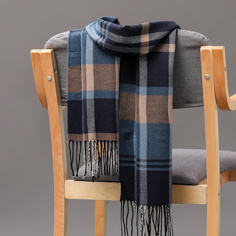 Autumn And Winter Men'S Plaid Scarf British Plaid Imitation Cashmere Tassel Couple Parent-Child Men'S Scarf