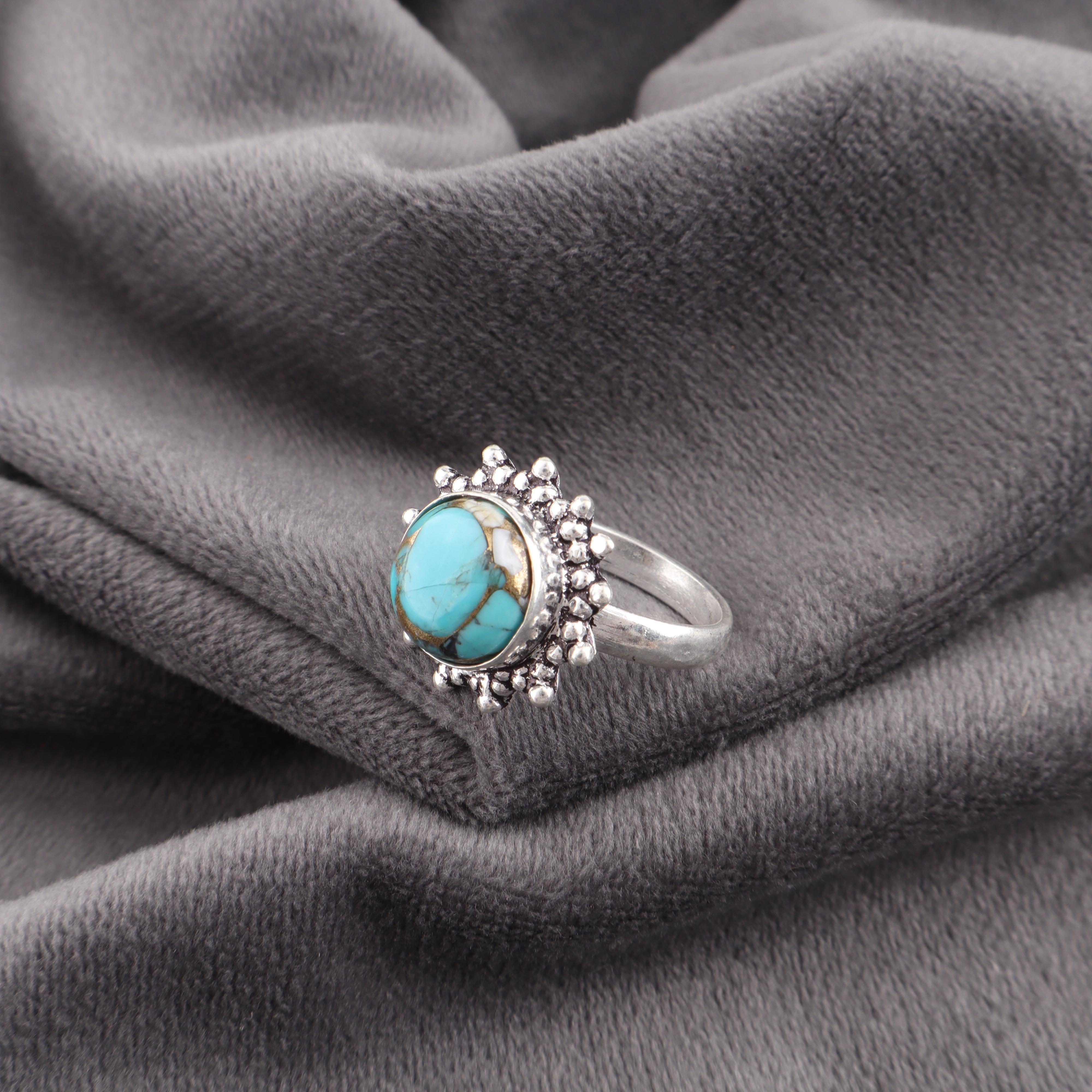 

Кольцо из голубой медной бирюзы, ручной работы, с драгоценным камнем, кольцо из серебра 925 пробы, очаровательное украшение, для подарка на помолвку 9 синий