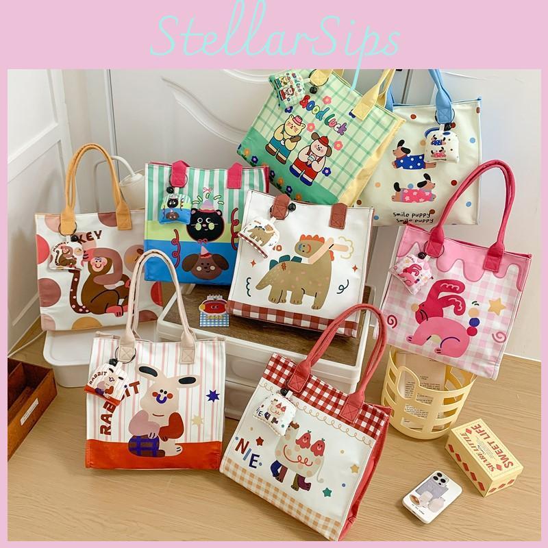 Dinosaur Cat Animal Pattern Canvas Lunch Bag For Kids And Toddlers