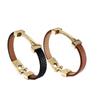 Minimalist Geometric PU Leather Flat Rope Bracelet Women Men Zinc Alloy Electroplated Brown Black Fashion Accessory