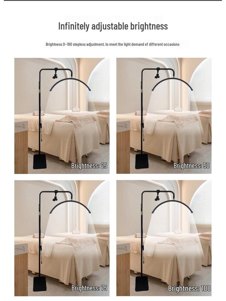 Beauty Salon Multi-Angle Half-Moon Floor Lamp for Manicure, Eyelash, Tattoo, Eyebrow, & Facial Lighting