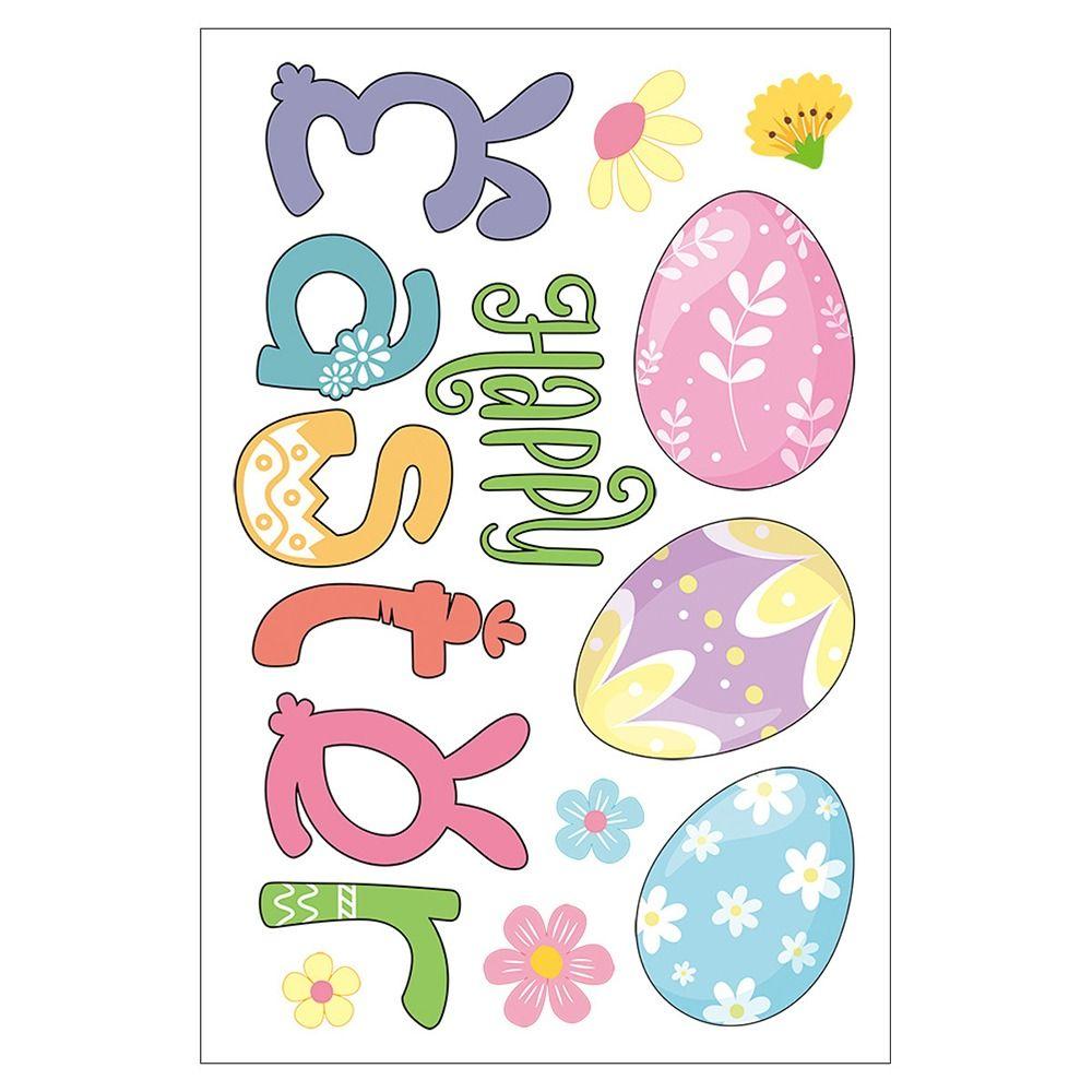 Cartoon Rabbit Happy Easter Static Sticker PVC Easter Eggs Electrostatic Sticker Ornament Flower Decorative Decals Spring