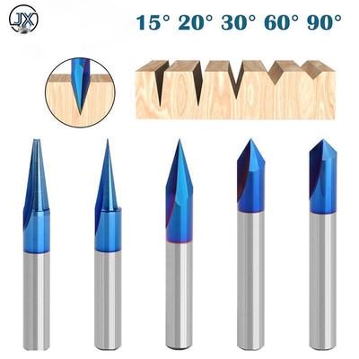 1/4" Schaft Blaues Nano-Hartmetall 2-Schneiden V-förmiger Holzbearbeitungs- & Gravurfräser