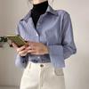 Classic Striped Woman Spring Autumn Blouses Shirt Lady Long Lantern Sleeve Stand Collar Loose Blusas Tops