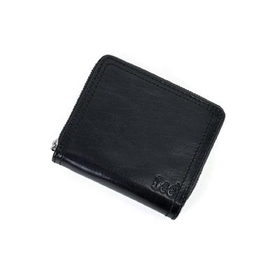 Carteira Dobrável Lee Falcon com Porta-Documentos Duplo e Eletrônico Feita de Modelo Italiano Premium Preto Costura Zíper ao Redor, Moedas, Cartões, Cédulas, Dinheiro,