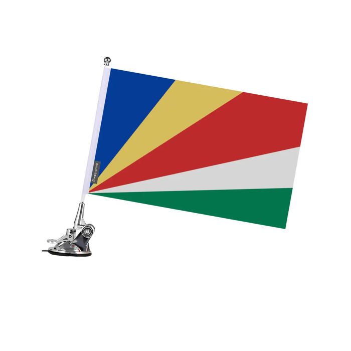 Drapeau - Seychelles - 27 X 35 Cm - Mât À Ventouse - Acier Inoxydable - Impression Recto/Verso