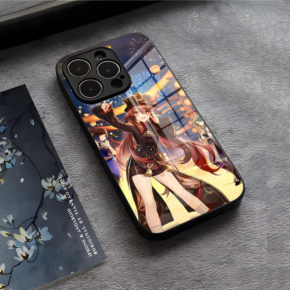 Genshin Impact Hu Tao Phone Case For IPhone 17 Air 16 E Pro Max 15 14 13 Mini 12 Pro 11 Max Plus Black Glass Cover