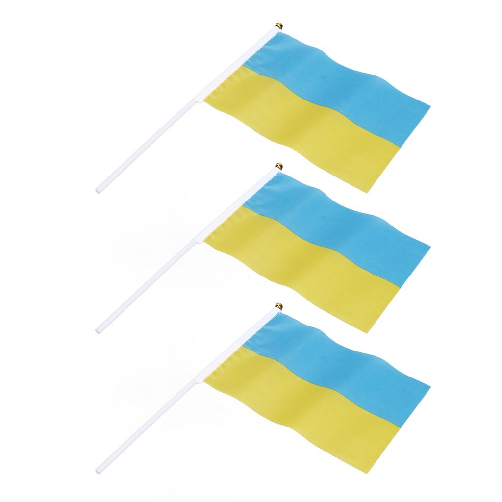 10 Zestawów Ręcznych Flag Ukrainy Mini Poliestrowa Ukraińska Flaga do Machania Ręką na Wydarzenia Sportowe Świąteczne