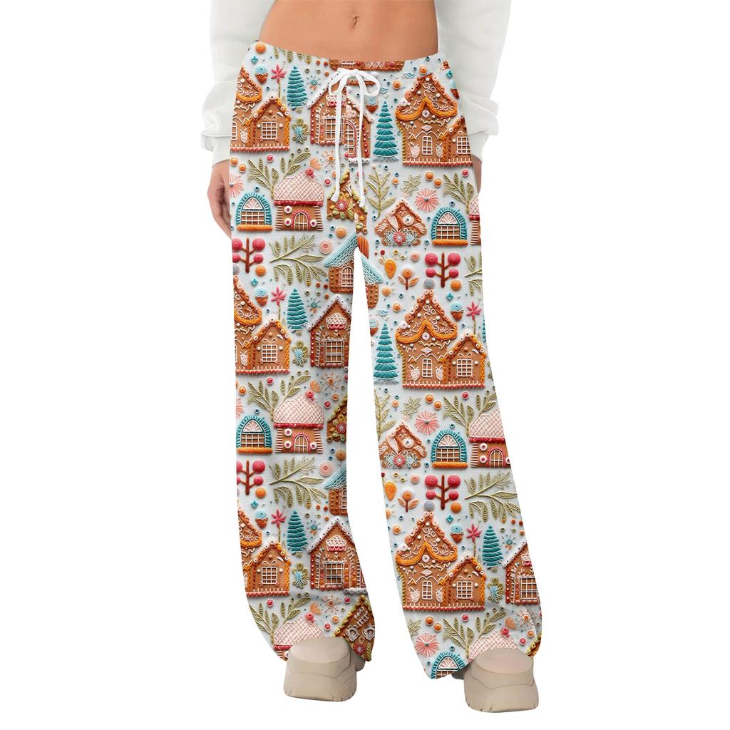 Women's Fleece Wide Leg  Elastic Waist Drawstring Loose Pants Drawstring Pajama Pants Sleepwear Trousers