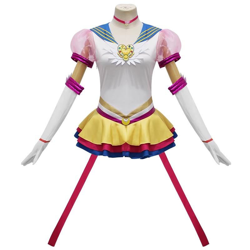 Anime Sailor Moon Cosplay Costume Tsukino Usagi Uniform Dress Outfits Cosplay Yellow Wig Halloween Carnivl Party Women Kids