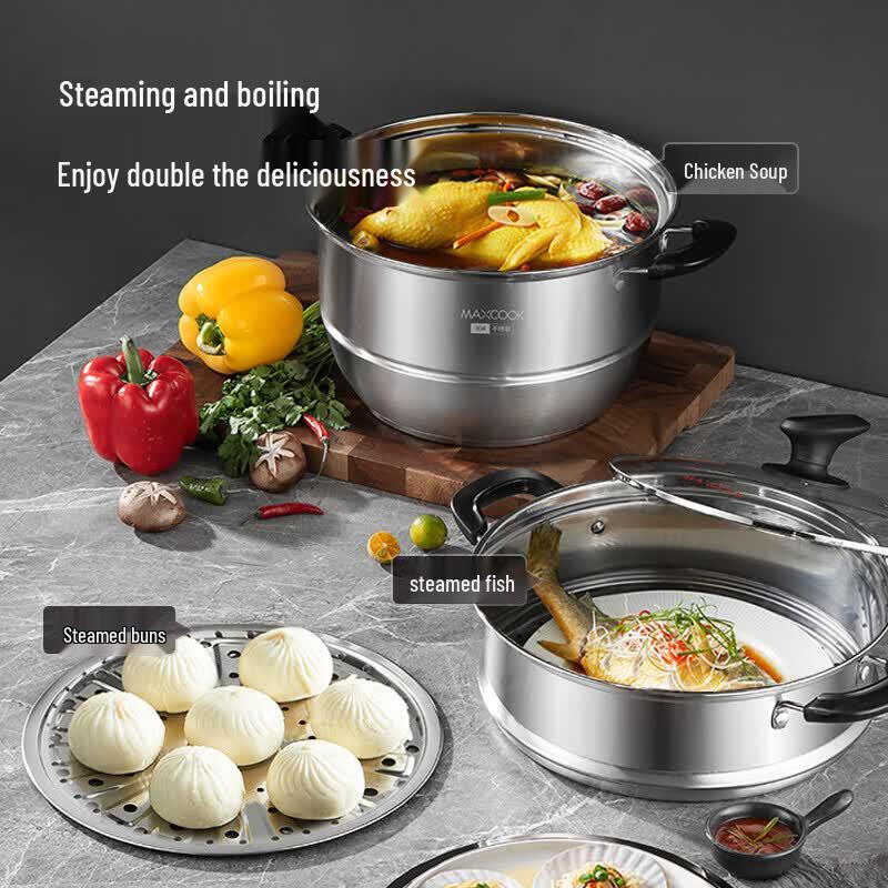 MAXCOOK 304 Stainless Steel Composite Bottom Double Layer Steamer