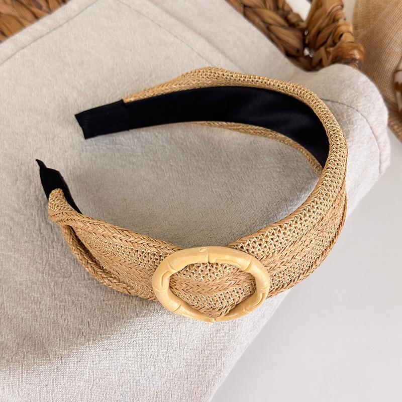 Bohemian Straw Wide-Brimmed Headband for Women - Vacation Style Hair Accessory