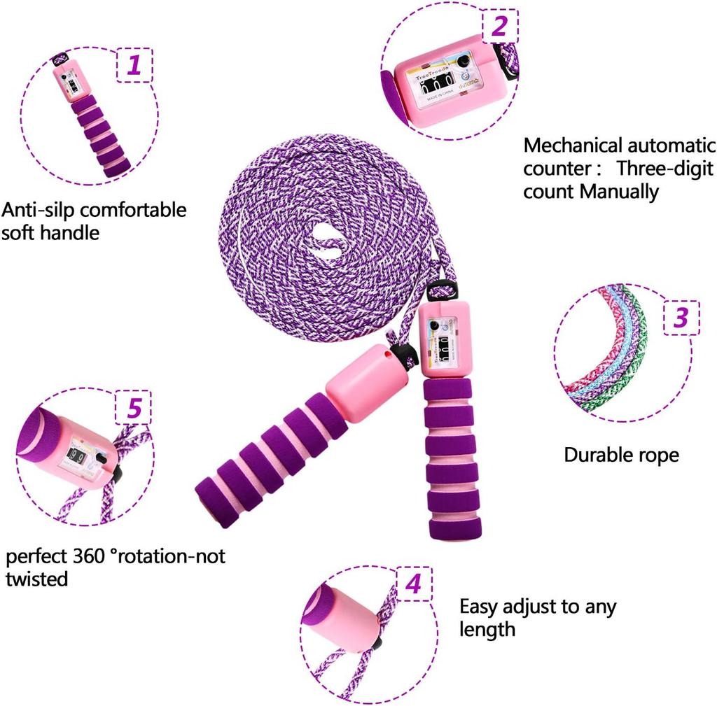 Kinderspringseil mit Zähler Springseil Verstellbar mit Bequemen & Rutschfesten Griffen für Mädchen Jungen