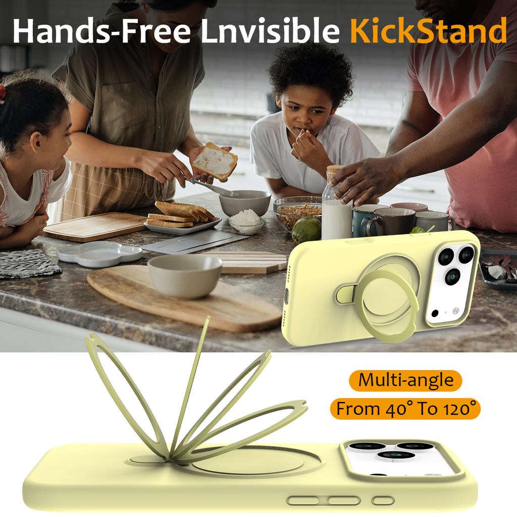 For iPhone 17 Pro Case Compatible with MagSafe Kickstand PC+Silicone Phone Cover