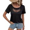 Women's Solid Color Casual and Fashionable Chest Hollow Loose Short-sleeved T-shirt