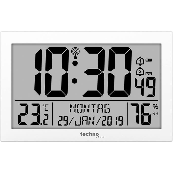 Horloge murale - Technoline - WS 8016 - Radio-pilotée - Affichage température - 2 alarmes