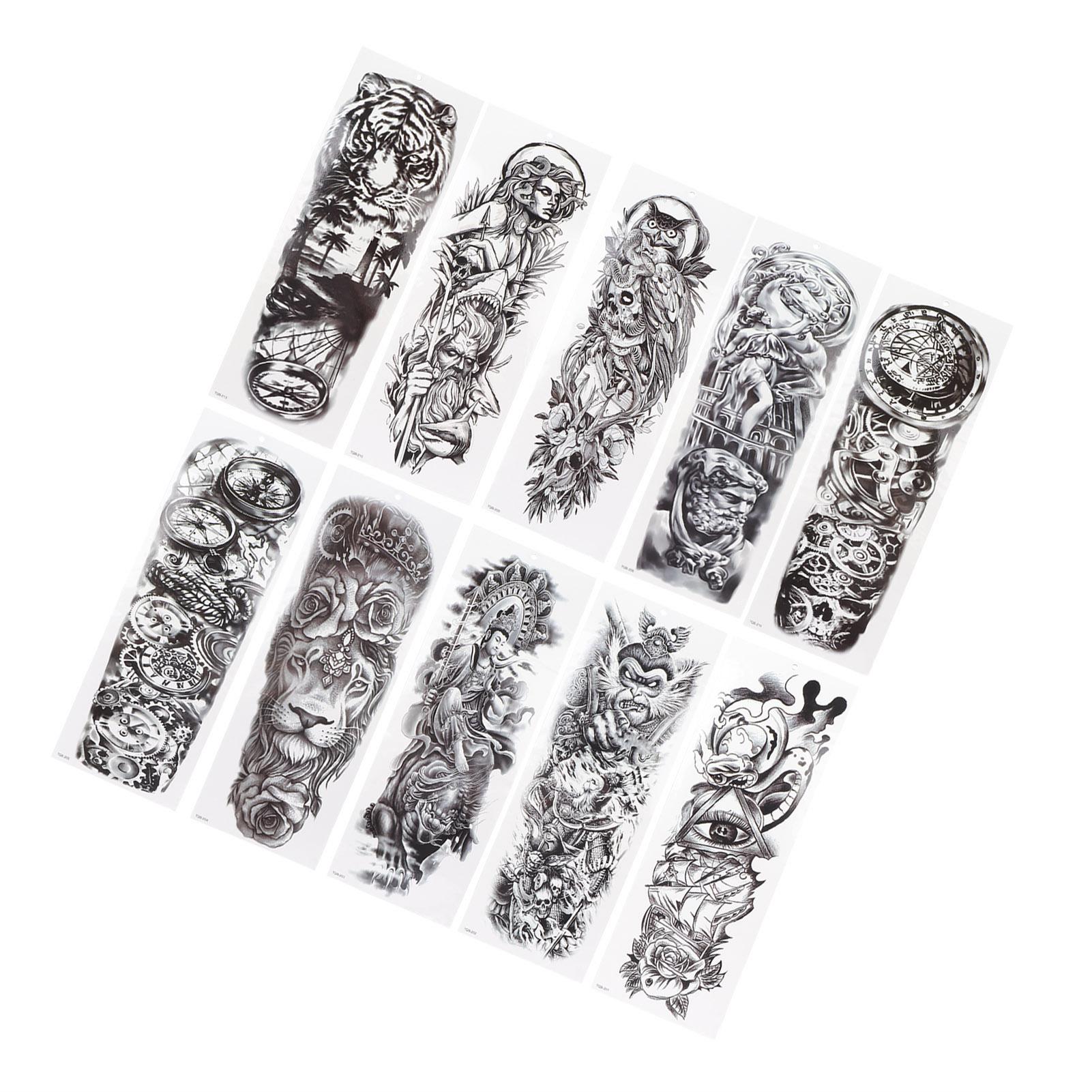

10pcs Full Sleeve Temporary Tattoos Waterproof Long Lasting Fake Tattoo Stickers Set