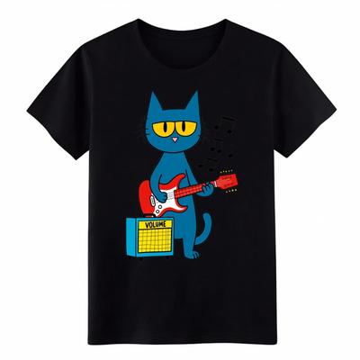 Cool Blue Cat Playing Guitar T-Shirt, Funny Rock Music Cat Graphic Tee