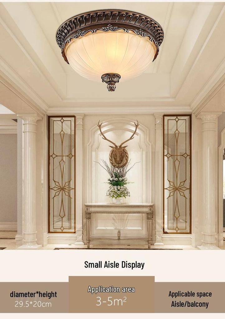 European Style Eye Protection Ceiling Light for Bedroom, Living Room, Balcony, and Entrance - French Retro Round Fixture