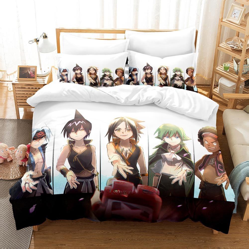 Persönlichkeit 3D-Druck Shaman King Bettwäsche-Set Cartoon Anime dreiteiliges Set Erwachsene Kind Schlafzimmer Bettbezug-Sets Heimtextilien