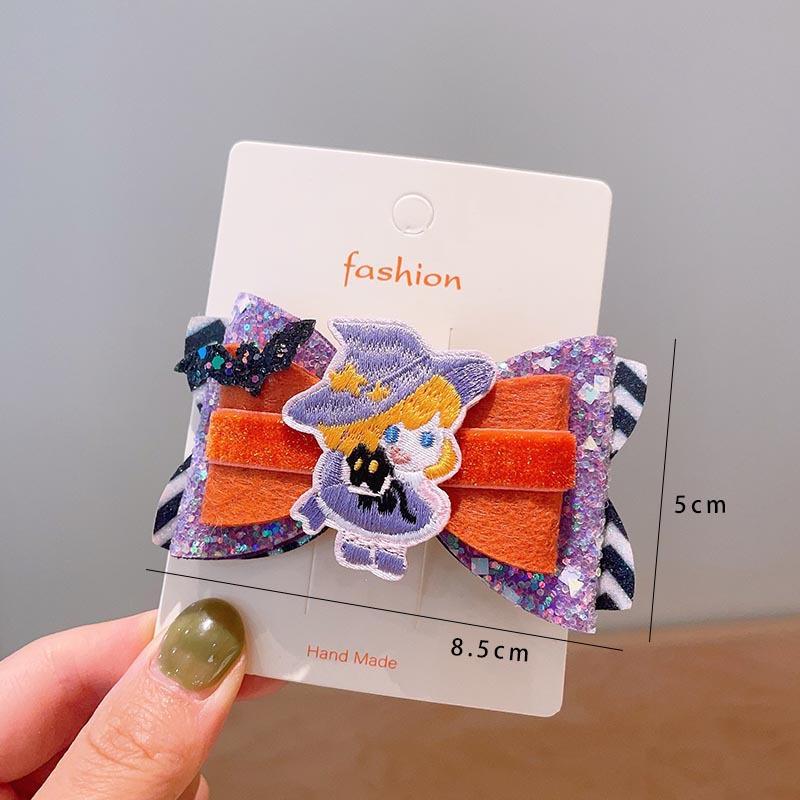 Halloween Children's Hair Accessories, Pumpkin Ghost, Funny Handmade Hair Clips, Black Bat Bow, Girl Party Hair Clips