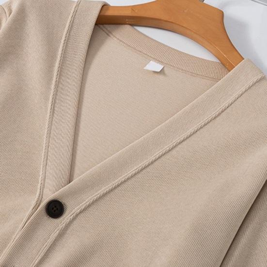 Fall Winter Men Cardigan V Neck Knitted Solid Color Elastic Pure Color Loose Buttons Single-breasted Formal Business Style Sweater Coat