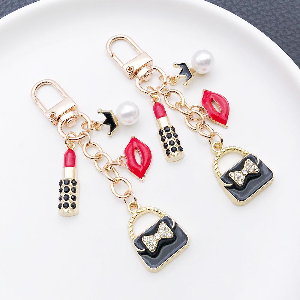 French Style Pearl Coin Purse Bag with Crown Pendant Keychain