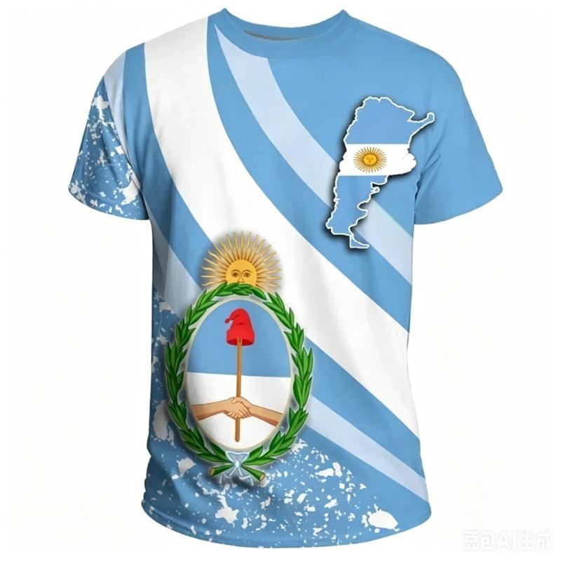 T Shirt with Argentina Coat of Arms Summer Fashion Family Style Adults Kids Fashion Soccer Jersey Unisex for Fitness Running