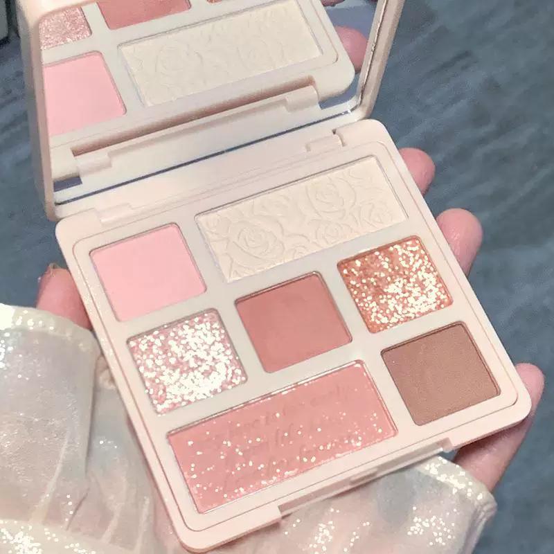 Diamond In the Debris Petals Heyin Rose Eye Shadow Plate Shimmer Matte Blush Highlight Makeup Palette Earth Pink Brown Series Genuine Goods